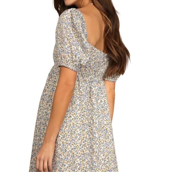 Lulus Sweet For Spring Ivory Floral Puff Sleeve Mini Dress Size M - Picture 4 of 9